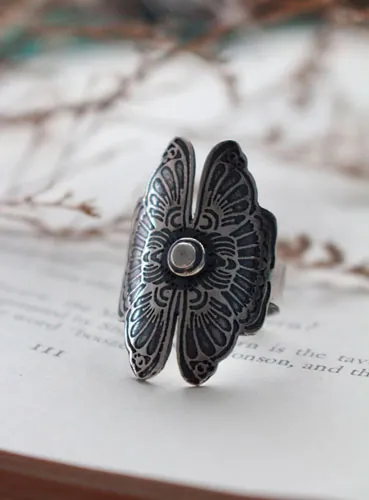 Les amants papillons, bague légende chinoise en argent