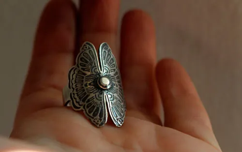 Les amants papillons, bague légende chinoise en argent