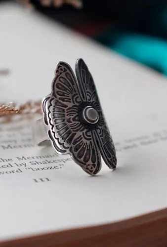 Les amants papillons, bague légende chinoise en argent