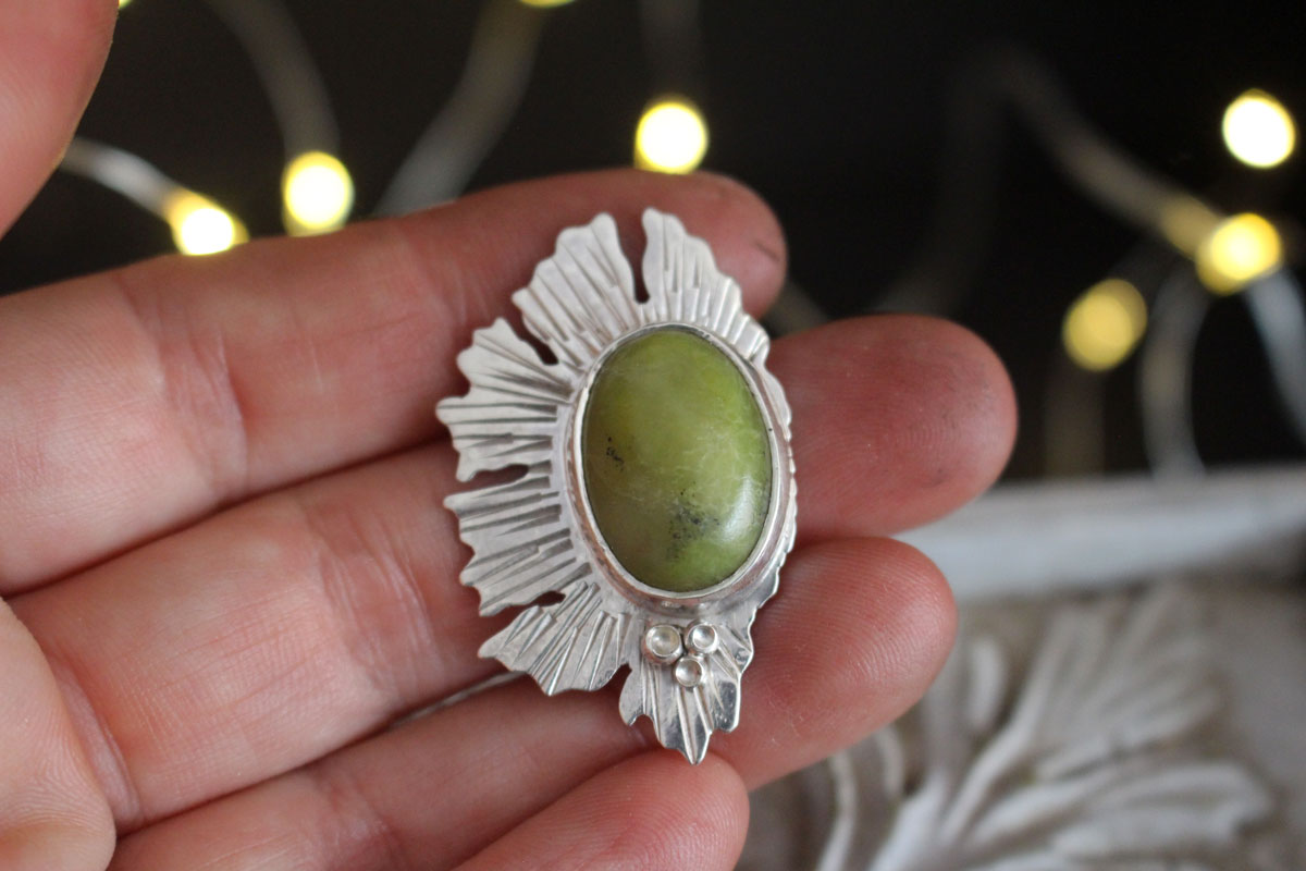 Lichen aventurine, collier symbiote en argent et aventurine