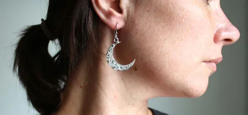 Lune celtique, boucles d’oreilles astre nocturne celte en argent