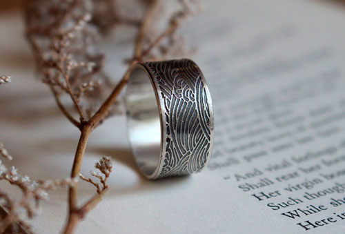 La mer, bague vagues japonaises en argent