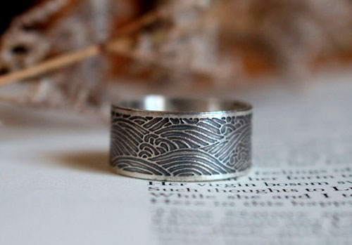 La mer, bague vagues japonaises en argent