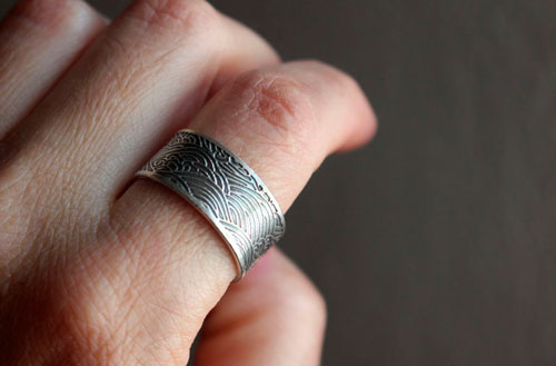 La mer, bague vagues japonaises en argent