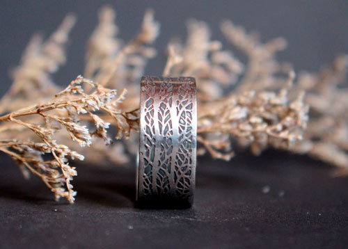 Le chant de la forêt, bague branches d’arbre en argent