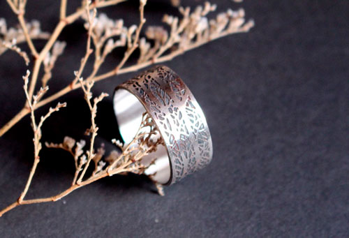 Le chant de la forêt, bague branches d’arbre en argent 