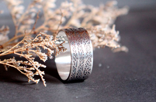 Le chant de la forêt, bague branches d’arbre en argent