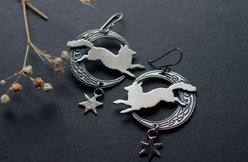 Le renard de la lune, boucles d’oreilles celtiques en argent