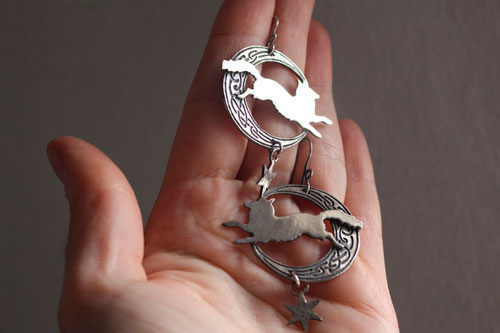 Le renard de la lune, boucles d’oreilles celtiques en argent