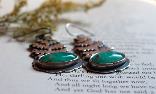 Le réveil de la terre, boucles d’oreilles fougère en argent et chrysoprase