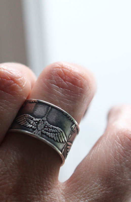 Légende des 1000 grues, bague oiseau japonais en argent