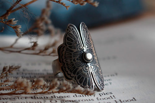 Les amants papillons, bague légende chinoise en argent