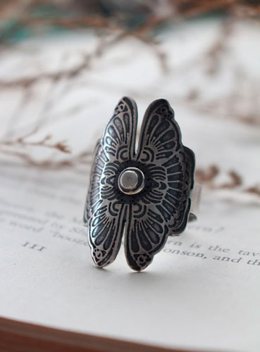 Les amants papillons, bague légende chinoise en argent
