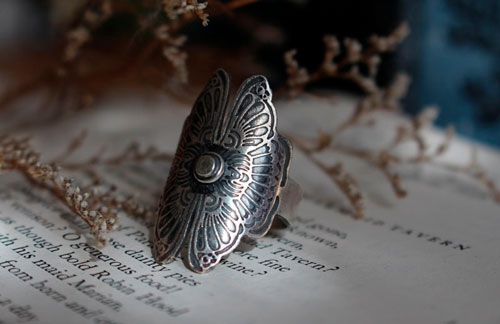 Les amants papillons, bague légende chinoise en argent