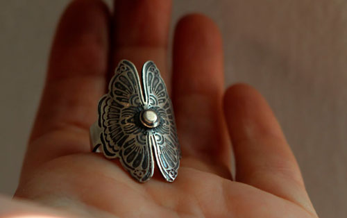 Les amants papillons, bague légende chinoise en argent