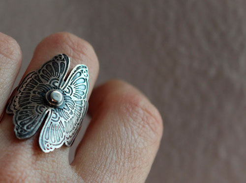 Les amants papillons, bague légende chinoise en argent