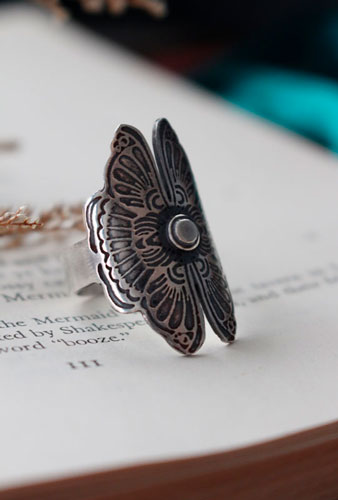 Les amants papillons, bague légende chinoise en argent