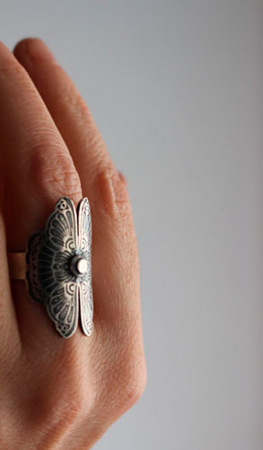 Les amants papillons, bague légende chinoise en argent