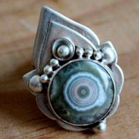 Mahila, bague troisième œil indien en argent et jaspe océan