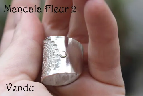 Mandala Fleur, bague de méditation en argent