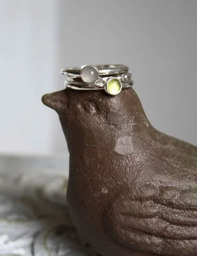 Mangrove, bague empilable en argent, péridot et aigue-marine