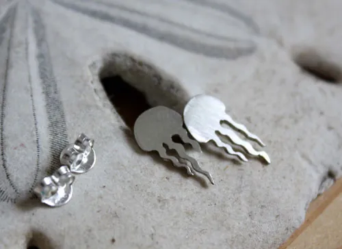 Méduse, boucles d’oreilles animal marin en argent
