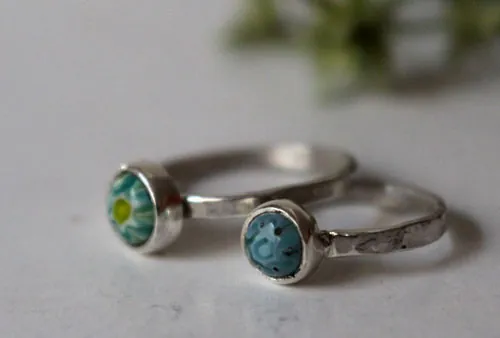 Mère et fille, bague famille en argent et millefiori
