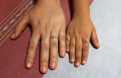 Mère et fille, bague famille en argent et millefiori