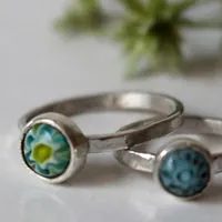 Mère et fille, bague famille en argent et millefiori