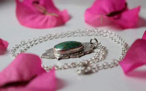 Milli, collier indien en argent et turquoise