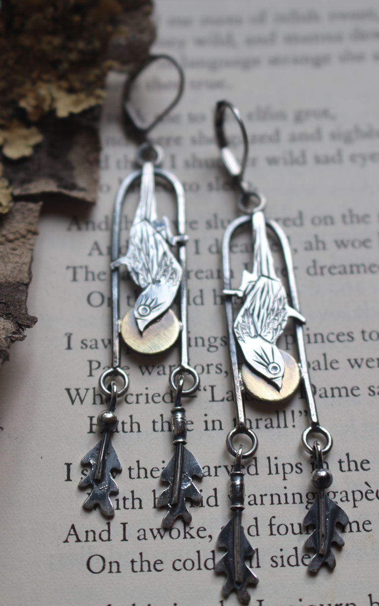Moineau, boucles d’oreilles oiseau japonais en argent et laiton