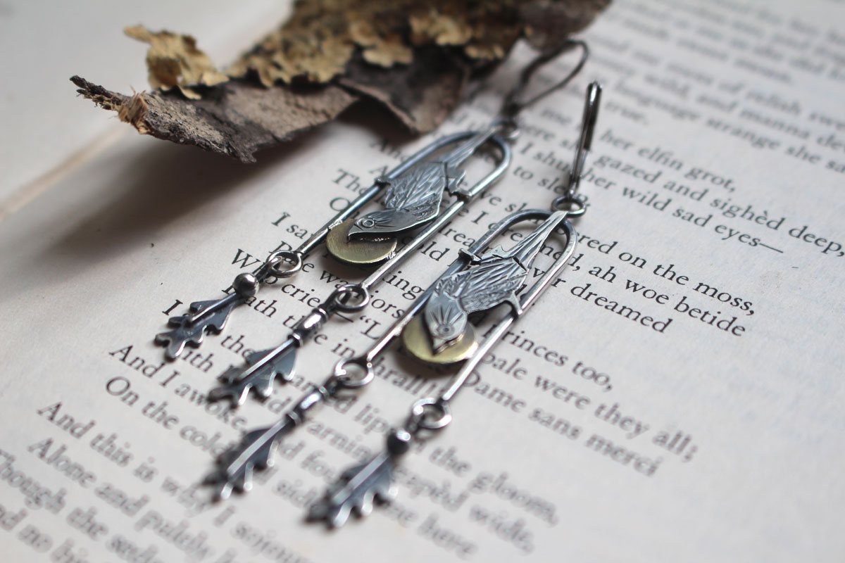 Moineau, boucles d’oreilles oiseau japonais en argent et laiton