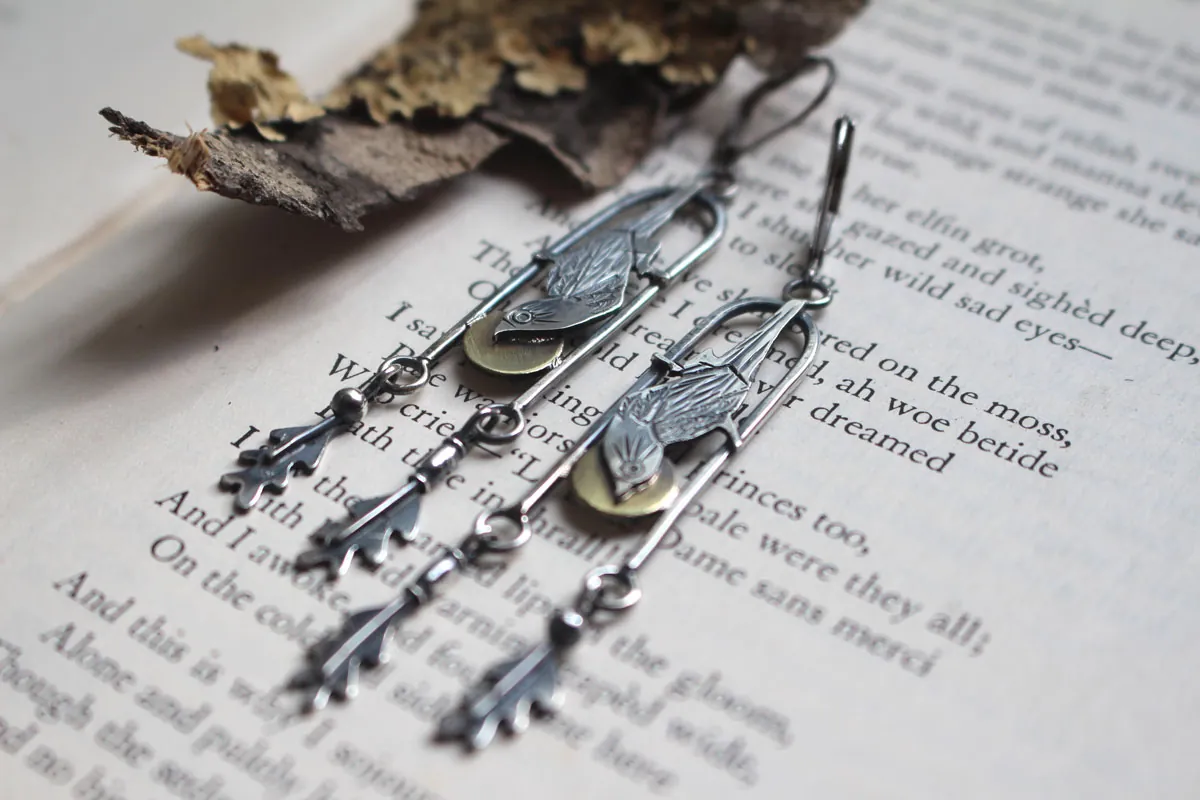 Moineau, boucles d’oreilles oiseau japonais en argent et laiton