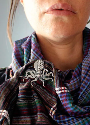 Monsieur octopus, broche pieuvre élégante en argent