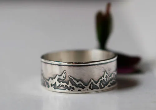 Montagne, bague chaine de montagnes en argent