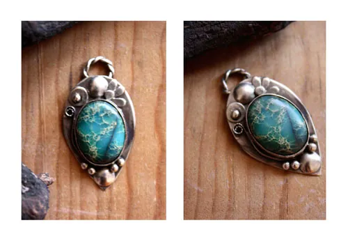 Mousson, pendentif dualité de la nature en argent et serpentine