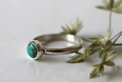 Myosotis, bague fleur bleue en argent et turquoise