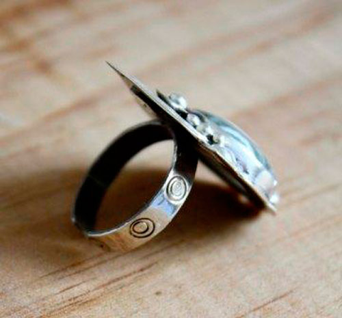 Mahila, bague troisième œil indien en argent et jaspe océan