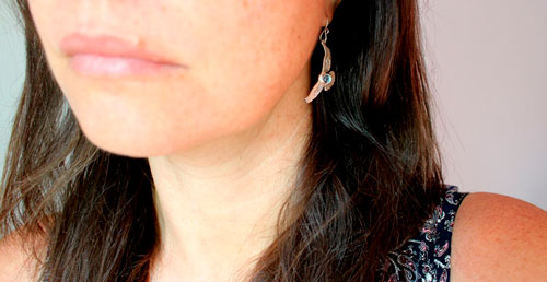 Messages de l’aurore, boucles d’oreilles aigle en argent et zircon bleu