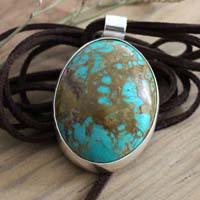 Miroir turquoise, pendentif argent et turquoise