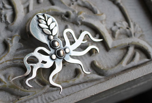 Monsieur Octopus, broche pieuvre ou poulpe en argent