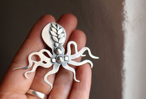Monsieur octopus, broche pieuvre ou poulpe en argent
