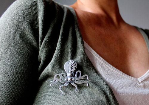 Monsieur Octopus, broche pieuvre ou poulpe en argent