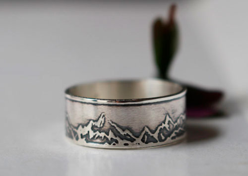 Montagne, bague chaine de montagnes en argent