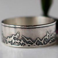 Montagne, bague chaine de montagnes en argent