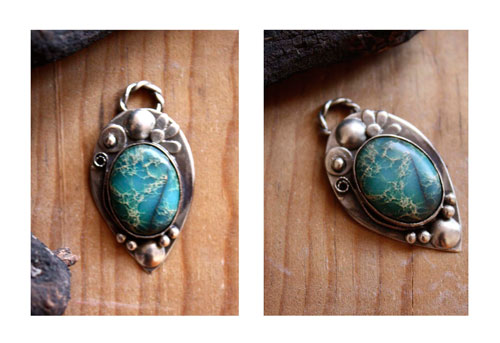 Mousson, pendentif dualité de la nature en argent et serpentine