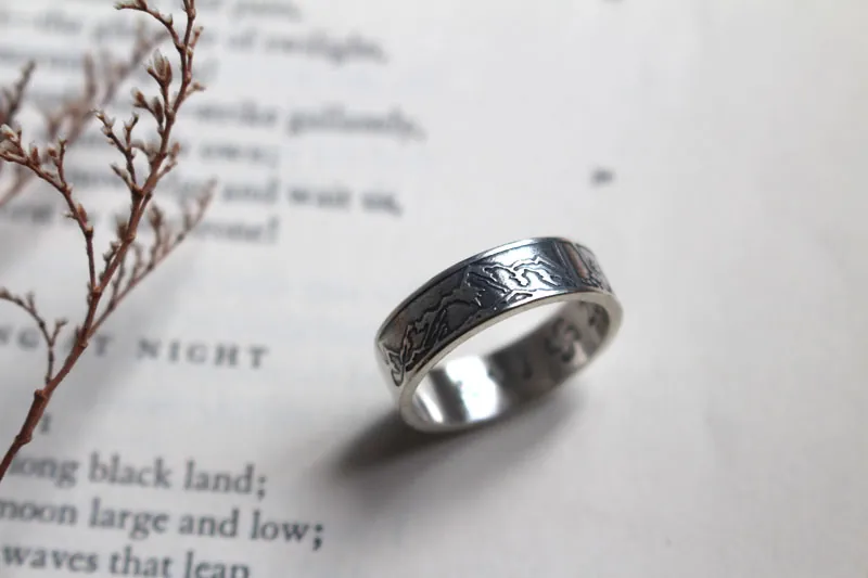 Nature, bague trio de paysages en argent