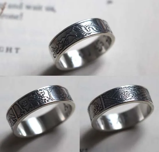 Nature, bague trio de paysages en argent