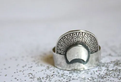 Nokomis, bague soleil et lune amérindien en argent
