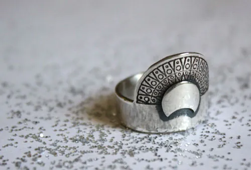 Nokomis, bague soleil et lune amérindien en argent